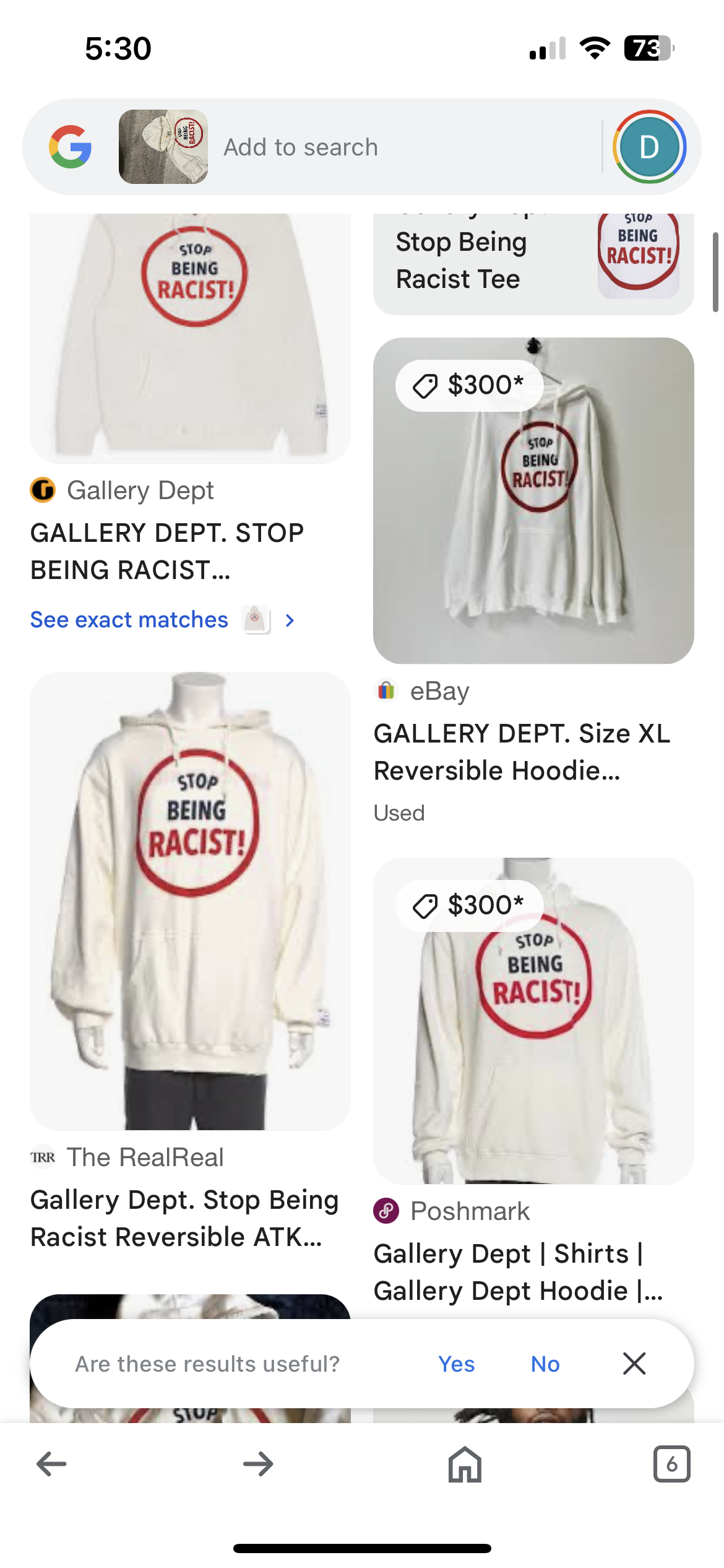 Gallery Dept. “Stop Being Racist” Hoodie (L) 100% Authentic